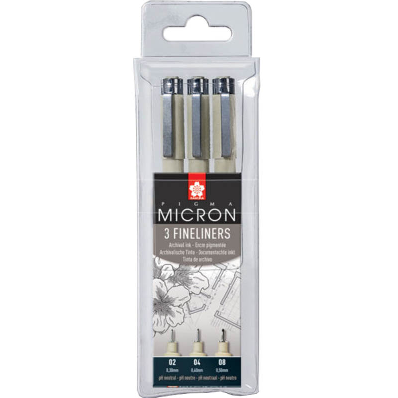 Set de stilouri tehnice SAKURA Pigma Micron - 3 buc - 02, 04, 08