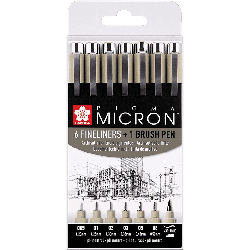 SAKURA Pigma Micron - 6 buc + 1buc BRUSH PEN