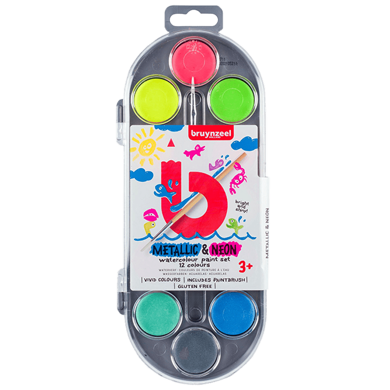 Set de acuarele pentru copii Bruynzeel - Metalic și neon- 12buc 
