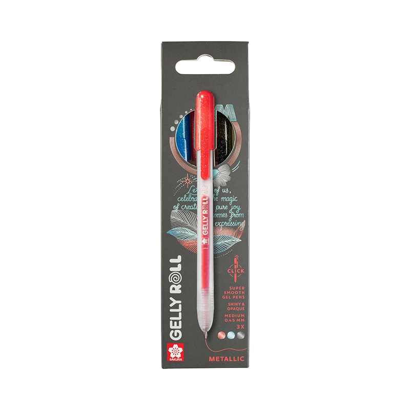 Sakura Gelly Roll Metallic – pixuri gel, set de 3 bucăți – Red-Blue-Black